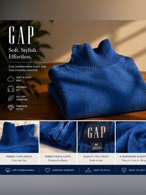 GAP Slate Blue Ribbed Turtleneck Sweater